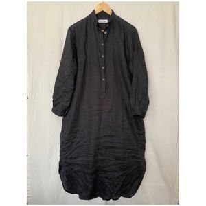 THE SLEEP SHIRT Ankle Length Dress/Sleep Shirt, Black Linen